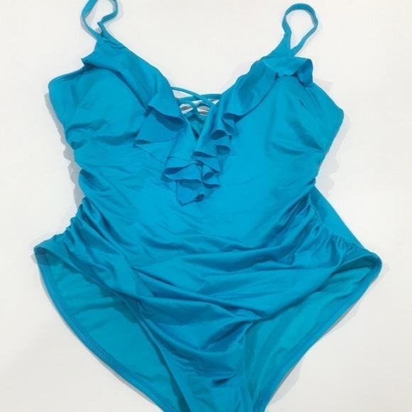 One piece Liz Claiborne swim wear swimsuit blue plus size 16 - Picture 1 of 3